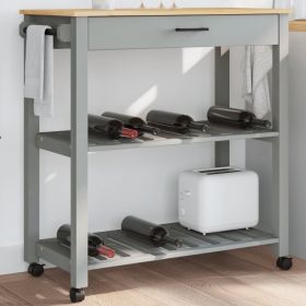 Kitchen Trolley MONZA 33.1"x15.7"x35.4" Solid Wood Pine (Color: Gray)