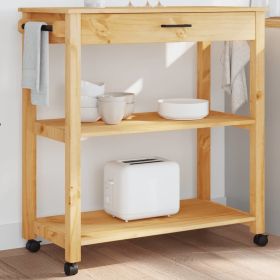 Kitchen Trolley MONZA 33.1"x15.7"x35.4" Solid Wood Pine (Color: Brown)
