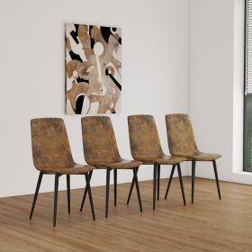 Dining Chairs Set of 4,Modern Kitchen Dining Room Chairs,Upholstered Dining Accent suedette Chairs in Cushion Seat and Sturdy Black Metal Legs(Brown) (Color: as Pic)
