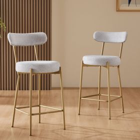 25" Modern Gold Bar Stools Set of 2 Counter Height Bar Stools for Kitchen Counter Upholstered Sherpa Counter Stools with Backs Kitchen Island Stool (Color: as Pic)