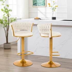 Bar Stools Set of 2, Height Adjustable ,Fabric Around Woven Basket Network Design,Velvet Modern Bar Chairs for Home and Kitchen Counter (Color: as Pic)