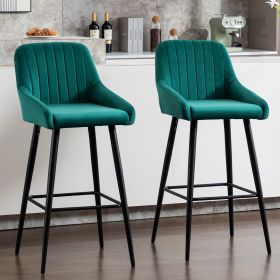 Elegant Lifestyle Modern Bar Stools,Velvet Upholstered Barstools with Back,Set of 2 Bar Chairs for Kitchen Living Room (Color: as Pic)