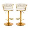 Bar Stools Set of 2, Height Adjustable ,Fabric Around Woven Basket Network Design,Velvet Modern Bar Chairs for Home and Kitchen Counter