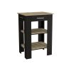 Kitchen Island 23 Inches Dozza with Single Drawer and Two-Tier Shelves, Black Wengue / Light Oak Finish