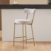 25" Modern Gold Bar Stools Set of 2 Counter Height Bar Stools for Kitchen Counter Upholstered Sherpa Counter Stools with Backs Kitchen Island Stool