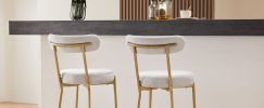 25" Modern Gold Bar Stools Set of 2 Counter Height Bar Stools for Kitchen Counter Upholstered Sherpa Counter Stools with Backs Kitchen Island Stool